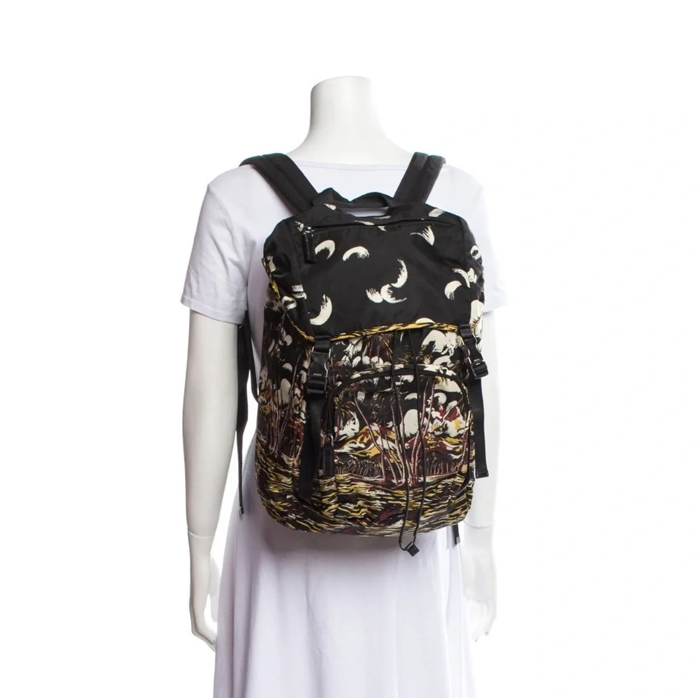 PRADA Large Nylon Backpack Rare Stampato Bag Rucksack Drawstring Limited Print - Picture 3 of 5